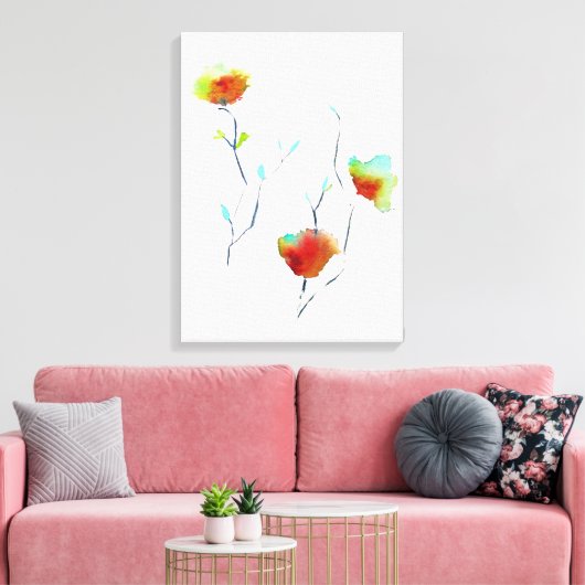 Moderne waterverf voor Abstracte kunstbloemen Canvas Afdruk (Insitu (Woonkamer))
