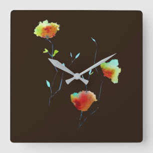 Moderne waterverf voor Abstracte kunstbloemen Vierkante Klok