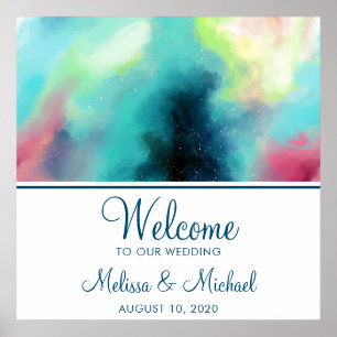 Moderne Waterverf voor groene en rode ruimte Poster