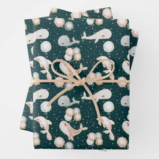 Moderne Waterverf walvis dolfijnballon marineblauw Inpakpapier Vel (In situ)