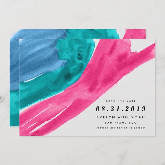 Moderne Waterverf warm roze sparen de Datum Save The Date (Voorkant / Achterkant)
