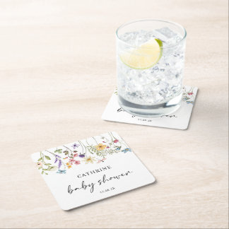 Moderne Waterverf Wildbloemen Bloemen Bloemen Baby Vierkante Kartonnen Onderzetter