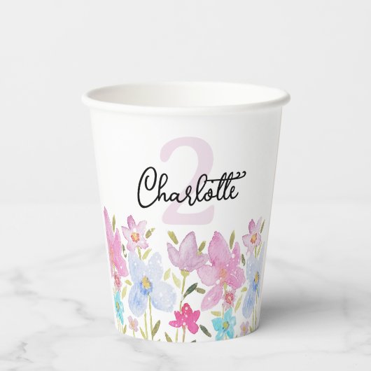 Moderne Waterverf Wildbloemen monogrammen Papieren Bekers (Achterkant)