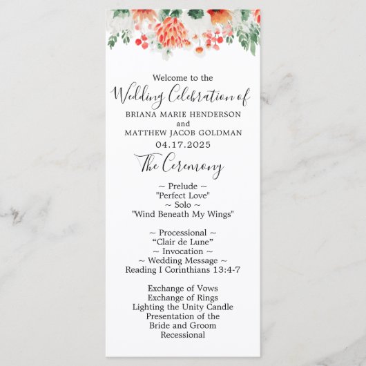 Moderne Waterverf Wildbloemen Weddenschap Programma (Voorkant)