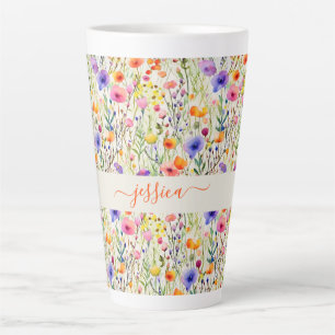 Moderne waterverf wilde bloemen patroon script naa latte mok