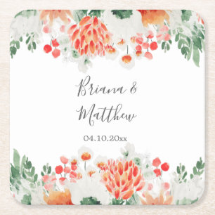Moderne waterverf wilde bloemen trendy bloemstuk vierkante kartonnen onderzetter