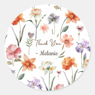 Moderne Waterverf Wildflower bloemenpatroon Ronde Sticker