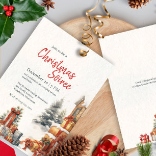 Moderne Waterverf Winter Rood Groen Kerstfeest Kaart