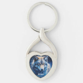 Moderne Waterverf Winter Wolf Blauw Sleutelhanger