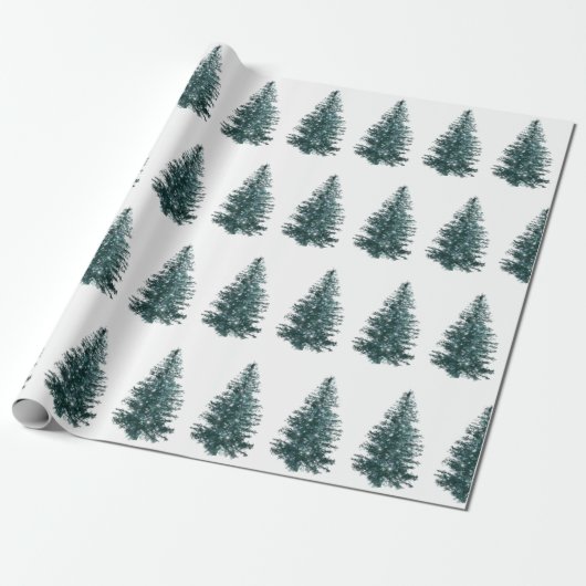 Moderne Waterverf winterpine groene kerstmis Cadeaupapier (Uitgerold)