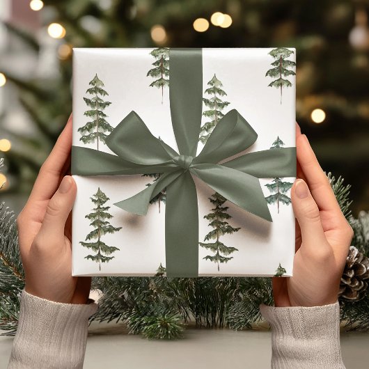 Moderne Waterverf winterpine groene kerstmis Cadeaupapier