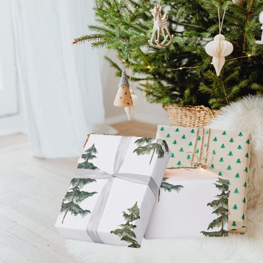 Moderne Waterverf winterpine groene kerstmis Cadeaupapier