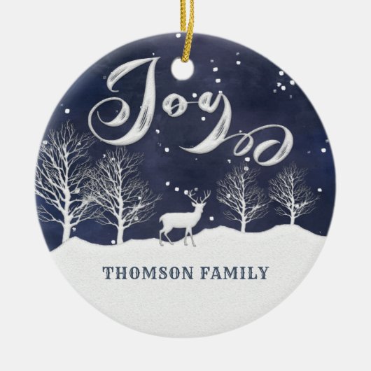 Moderne waterverf Winterscène Joy Holiday Keramisch Ornament (Voorkant)