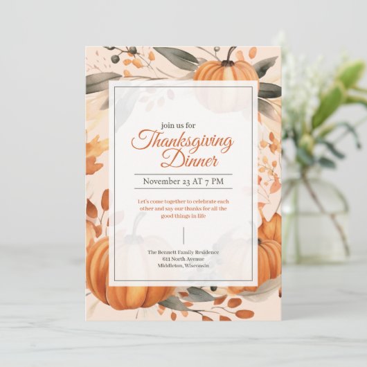 Moderne Waterverf Witte Pompoen Patch Thanksgiving Kaart (Staand voorkant)