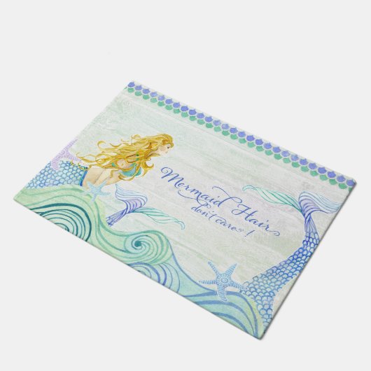 Moderne Waterverf Zeemeermin met Waves Starfish in Deurmat (Schuin)