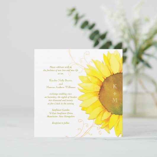 Moderne Waterverf Zonnebloem thema bruiloft Kaart (Staand voorkant)