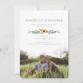 Moderne Waterverf - Zonnebloemen Foto bruiloft Kaart (Voorkant)