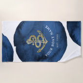 Moderne waterverfanker voeg bootnaam toe Navy Blue Strandlaken (Voorkant)