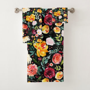 Moderne waterverven zomerbloemenpatroon bad handdoek