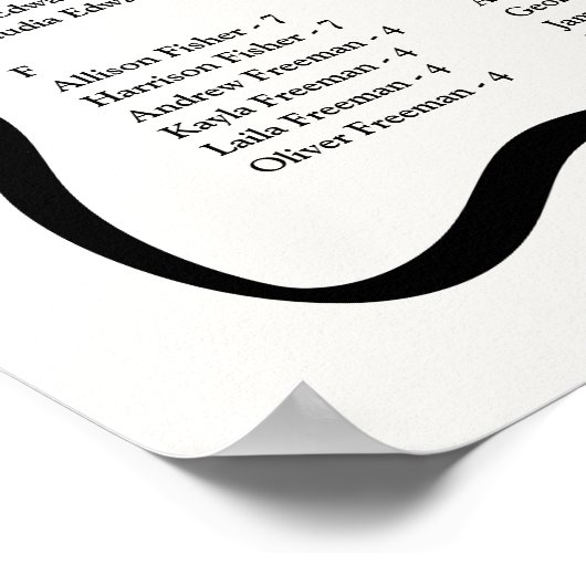 Moderne Wavy Lijst Alfabetische Zitting Grafiek Poster (Hoek)