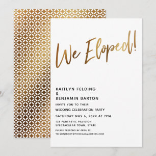 Moderne 'We Eloped' gouden handgeschreven receptie Kaart