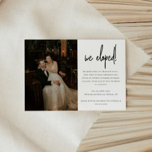 Moderne 'We Eloped' Trouwfoto Elopement Ontvangst Kaart