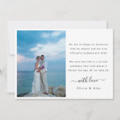 Moderne We Got Married White Script Trouwfoto  Aankondiging (Achterkant)