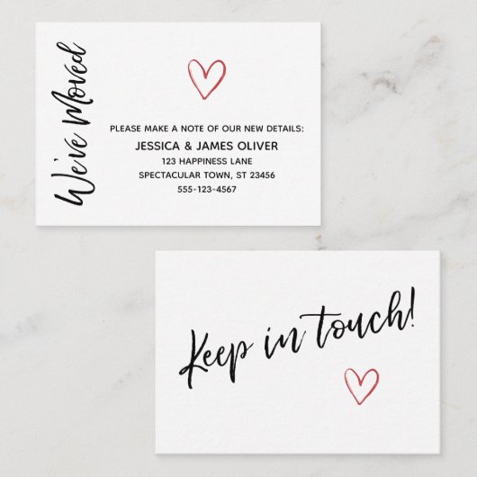 Moderne "We hebben bewogen" Kaart met rode Waterve Visitekaartje (Voorkant / Achterkant)