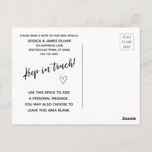 Moderne "We hebben verplaatst" Kaart w / kleine hu (Achterkant)