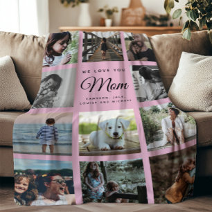 Moderne we houden van je MOM Foto Collage Pink fam Fleece Deken