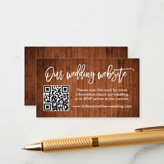 Moderne website QR van het Hout Weddenschap in pen Informatiekaartje (Voorkant / Achterkant in situ)