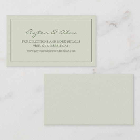 Moderne website voor groene bruiloft met peulzend visitekaartje (Voorkant / Achterkant)