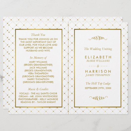 Moderne Weddenprogramma met wit en goudolie-effect (Voorkant / Achterkant)