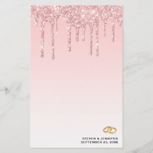 Moderne weddenschapsroze glitter-ritsen en gouden  briefpapier