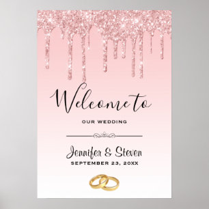 Moderne weddenschapsroze Glitter-ritten welkom Poster