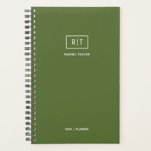 Moderne Weekblad Maandblad Donkergroene Monogram Planner