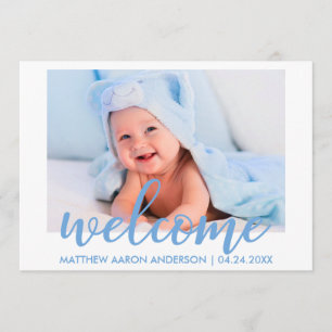 Moderne Welkom Pasgeboren Baby Jongen Blauwe Kaart