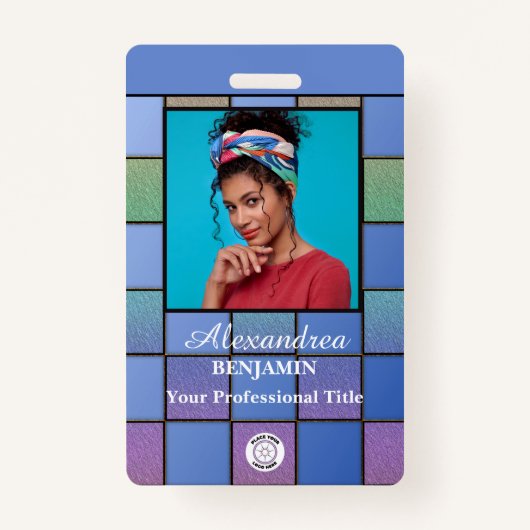 Moderne werknemer Foto Logo Bar Code Personalisere Badge (Voorkant)