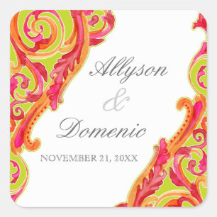 Moderne werveling bloeiend hart tangerine limoen g vierkante sticker