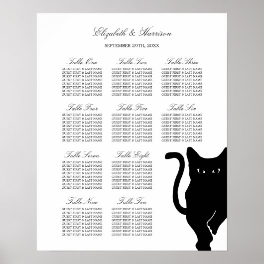 Moderne whimsical Black Cat Wedding Seating Chart Poster (Voorkant)