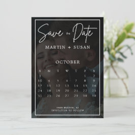 Moderne Whimsical Calligraphy Overlay Photo Weddin Save The Date