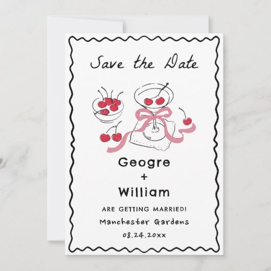 Moderne & Whimsical Martini Glas Olijf en Kers Kaart (Voorkant)