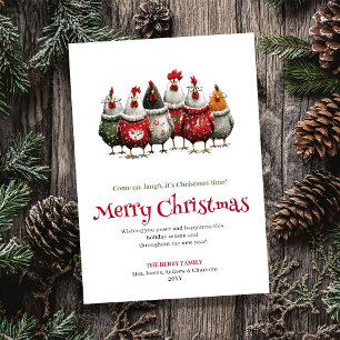 Moderne Whimsicale Kippen Kerstkaart