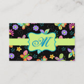 Moderne Whimsy Butterflies op zwart Monogram Visitekaartje (Voorkant)