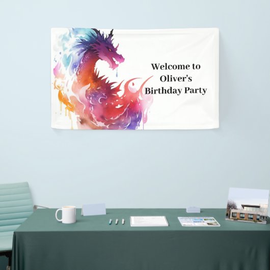 Moderne Whimsy Dragon Verjaardagsbanner Spandoek (Beurs)