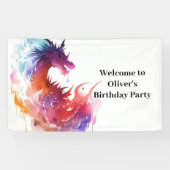 Moderne Whimsy Dragon Verjaardagsbanner Spandoek (Horizontaal)
