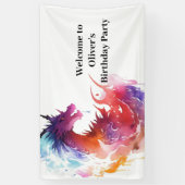 Moderne Whimsy Dragon Verjaardagsbanner Spandoek (Verticaal)