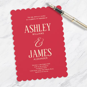 Moderne Whimsy Red Scallop Kleurrijke Huwelijk Kaart