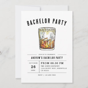 Moderne Whiskey Glas Typografie Bachelorfeest  In Kaart