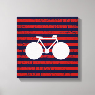 moderne white bicycle & red stripes canvas afdruk
